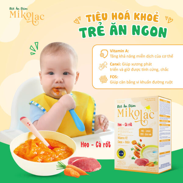 Bột Ăn Dặm Mikolac Heo - Cà Rốt - Giúp Bé Tiêu Hóa Khỏe, Ăn Ngon Mỗi Ngày